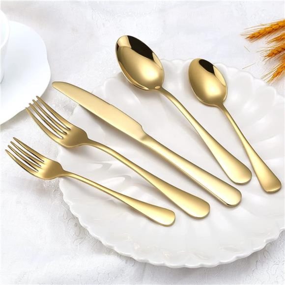 Gold Silverware Set, 20-Piece Flatware Set Aisoso Stainless Steel Cutlery - Picture 5 of 7